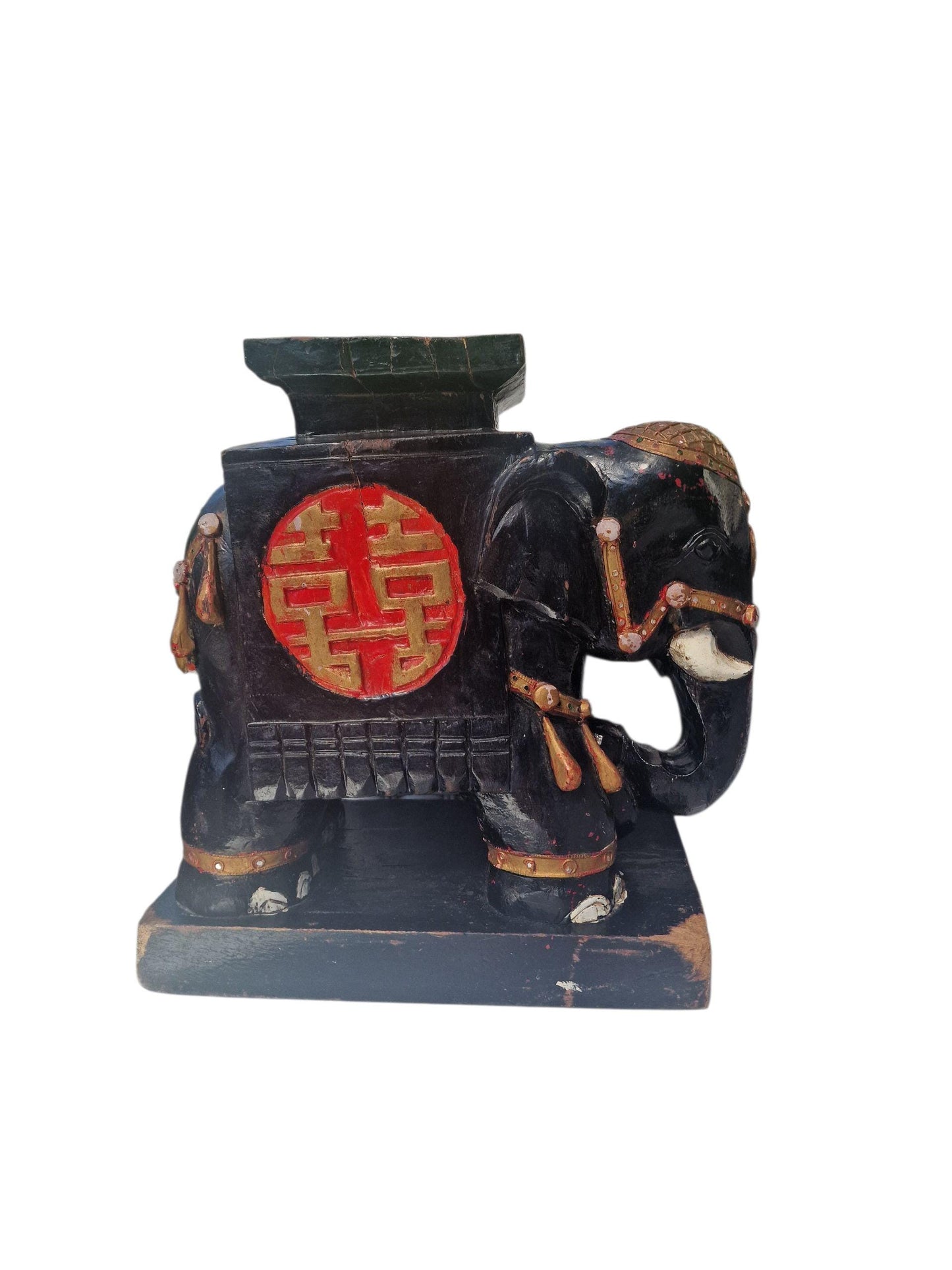 Antique Handcarved Wood Elephant Stool, Indonesian Boho Decor