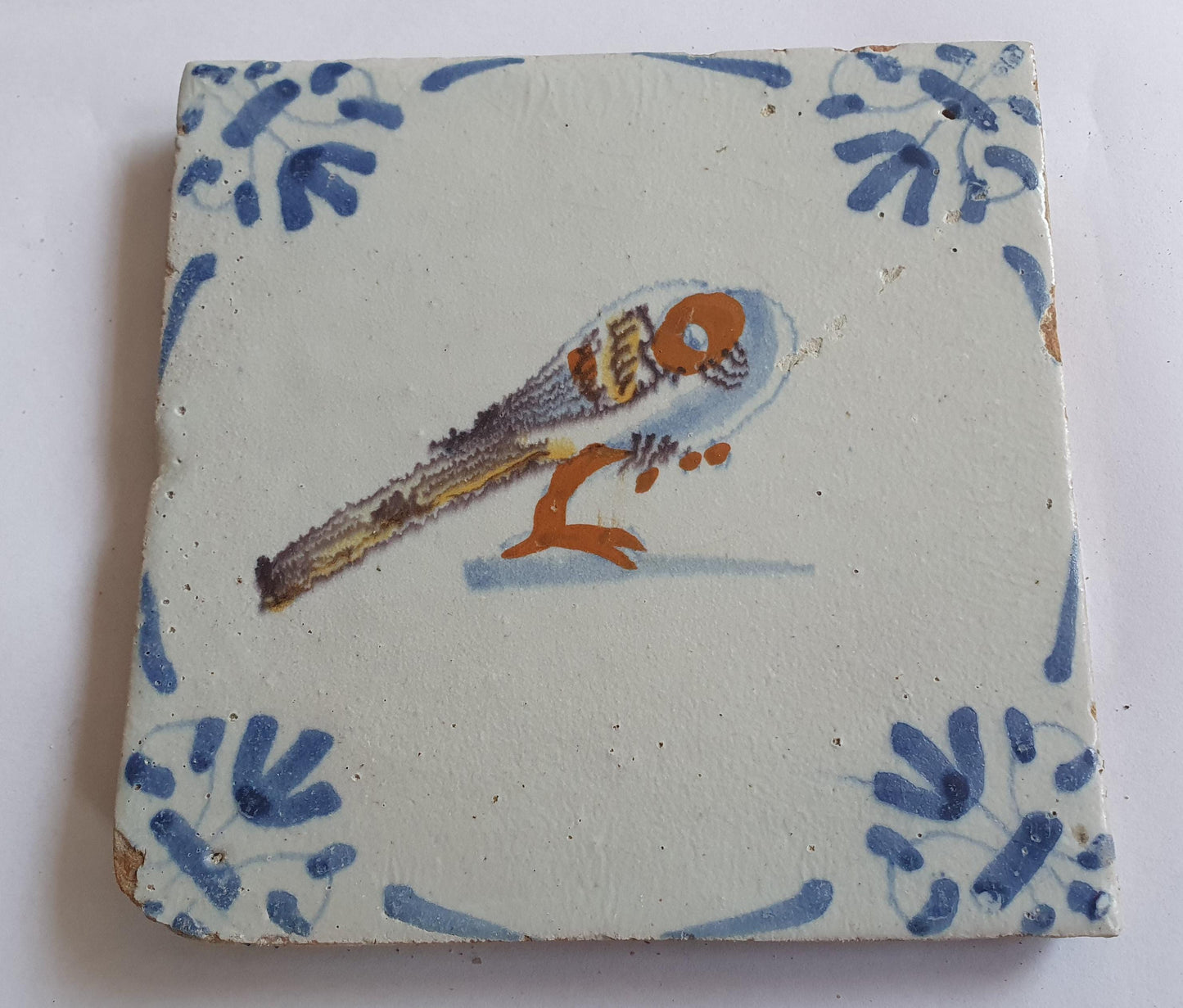 Antique Dutch Tile – Polychrome Bird, Ox Head Motifs (1625-1640)