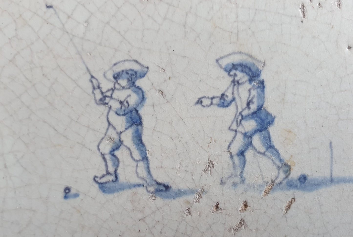 Dutch antique tile, 17th century, child,s play  ,golfer 1630 rare !