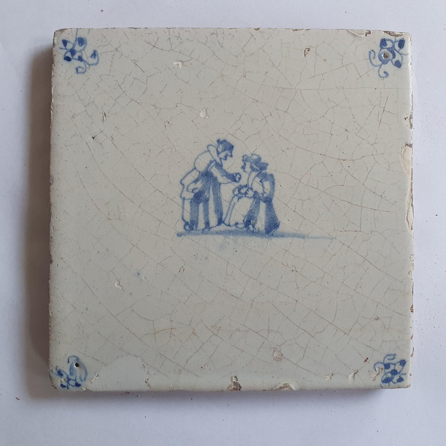 Dutch antique tile, 17th century, child,s play  talking men 1660 rare !