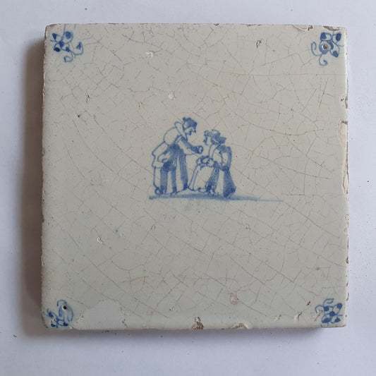 Dutch antique tile, 17th century, child,s play  talking men 1660 rare !
