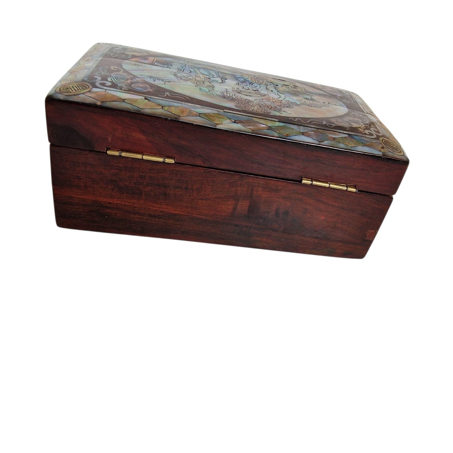 Vintage Chinese Lacquer Jewelry Box, Mother of Pearl Inlay, Large Cabinet
