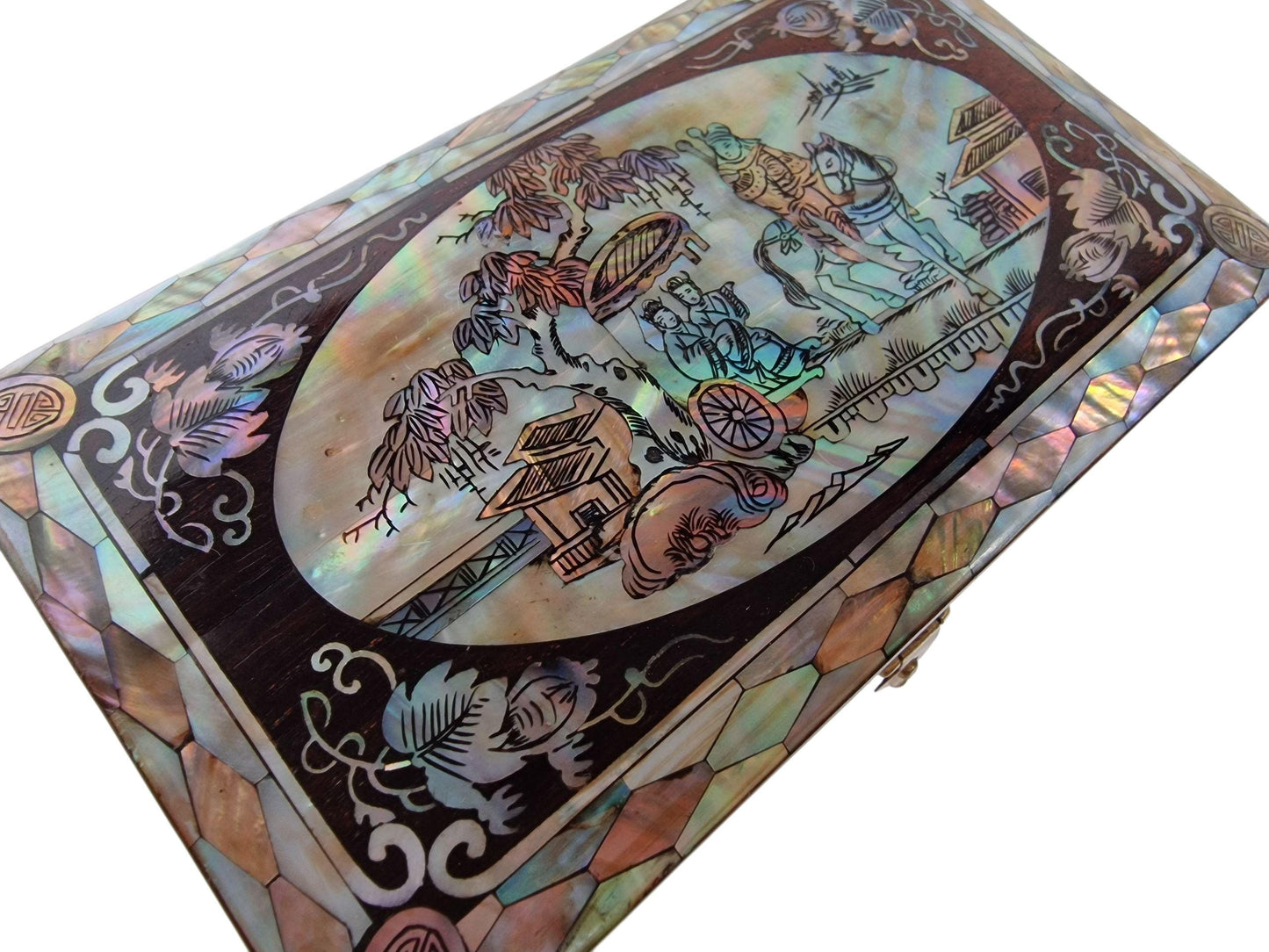 Vintage Chinese Lacquer Jewelry Box, Mother of Pearl Inlay, Large Cabinet