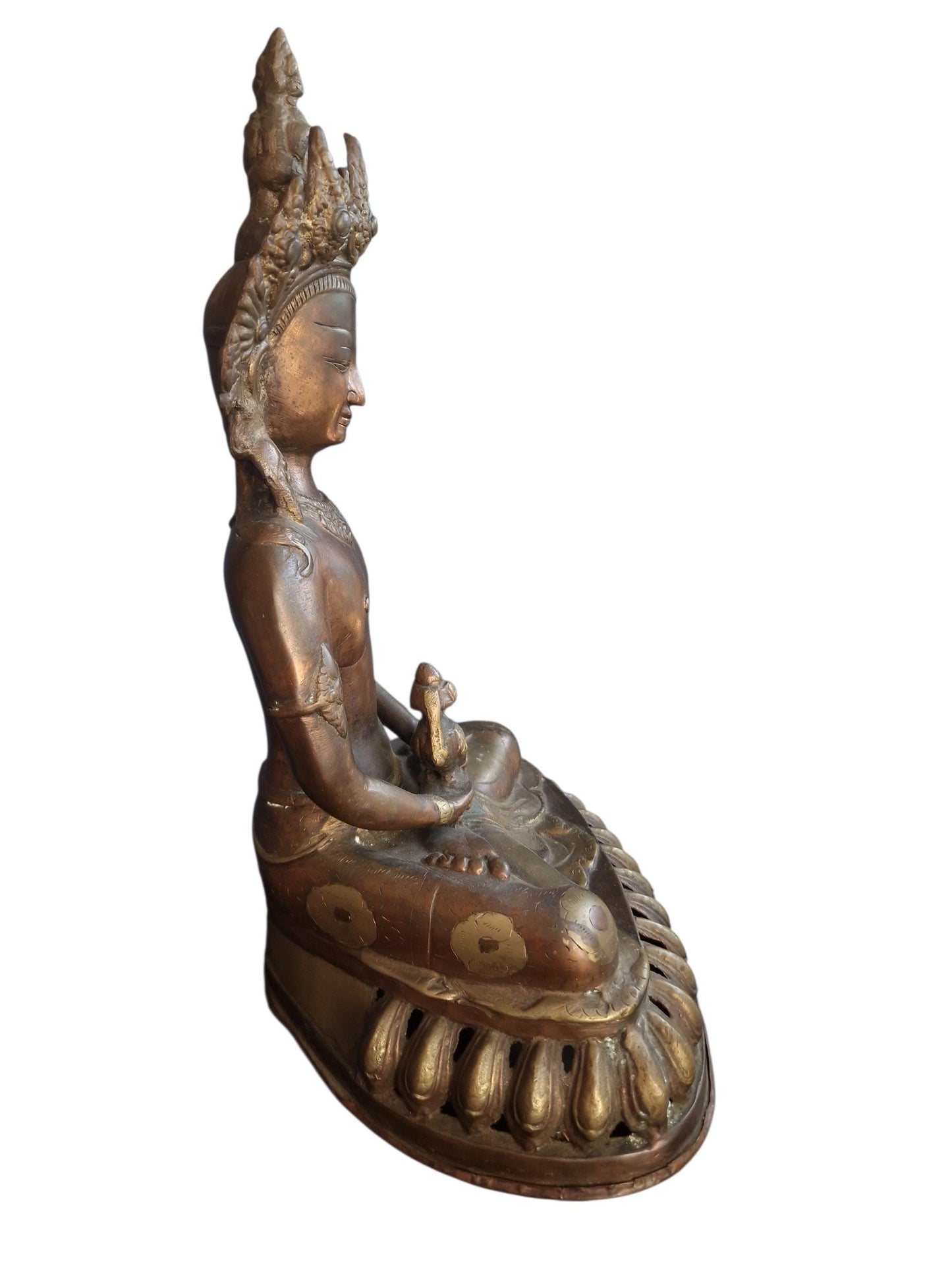 Large Antique Gilded Bronze Buddha – 19th Century Tibetan Bodhisattva Statue