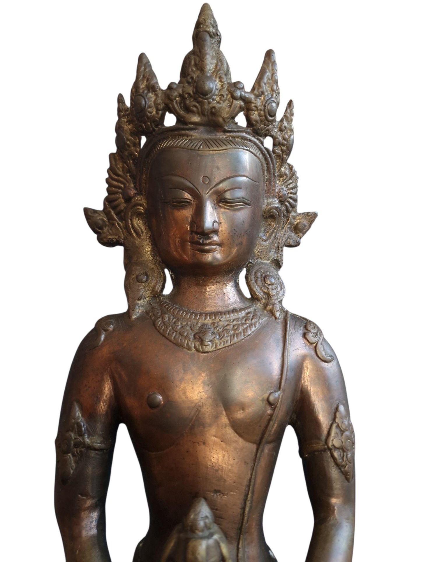 Large Antique Gilded Bronze Buddha – 19th Century Tibetan Bodhisattva Statue