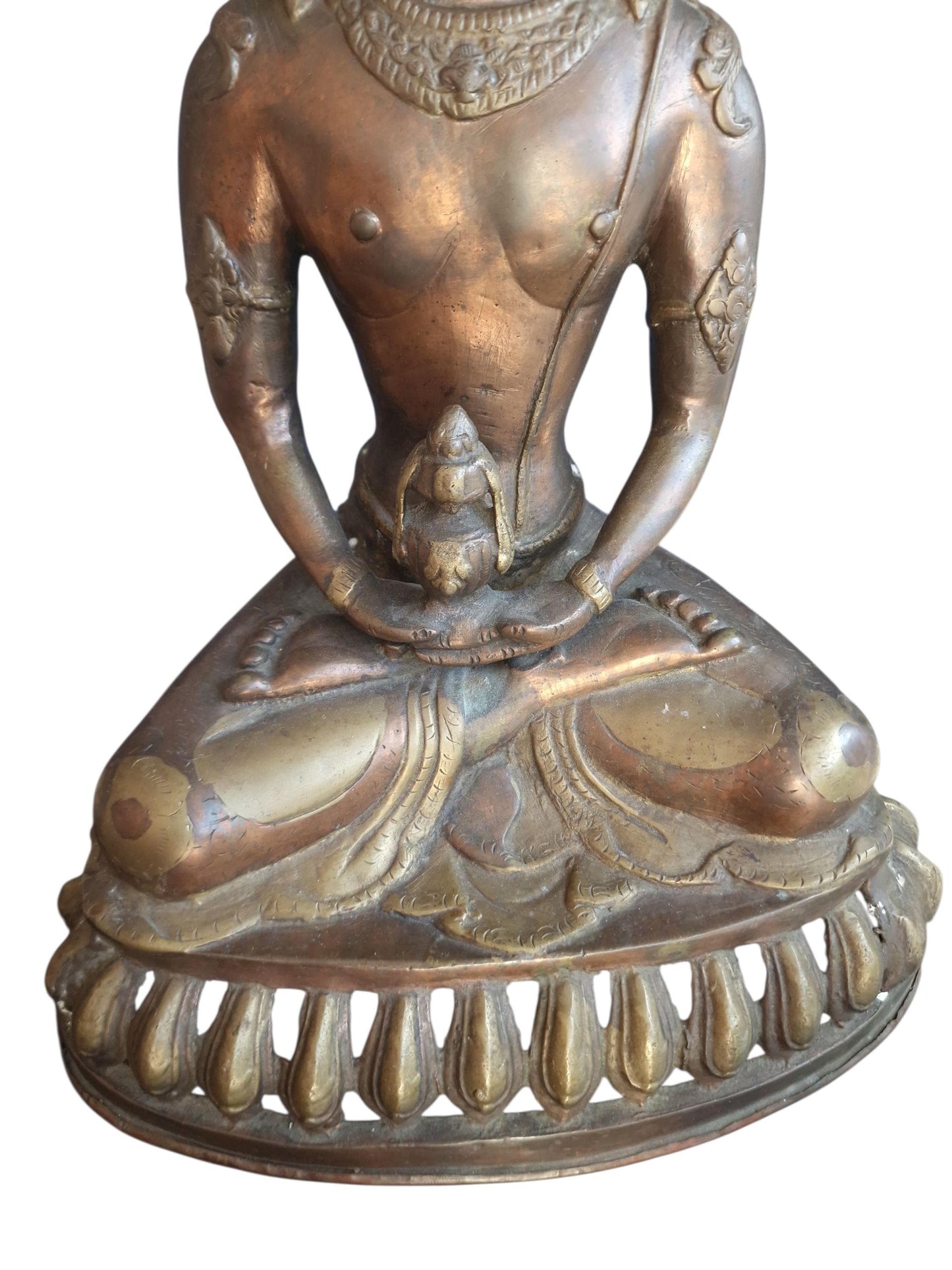 Large Antique Gilded Bronze Buddha – 19th Century Tibetan Bodhisattva Statue