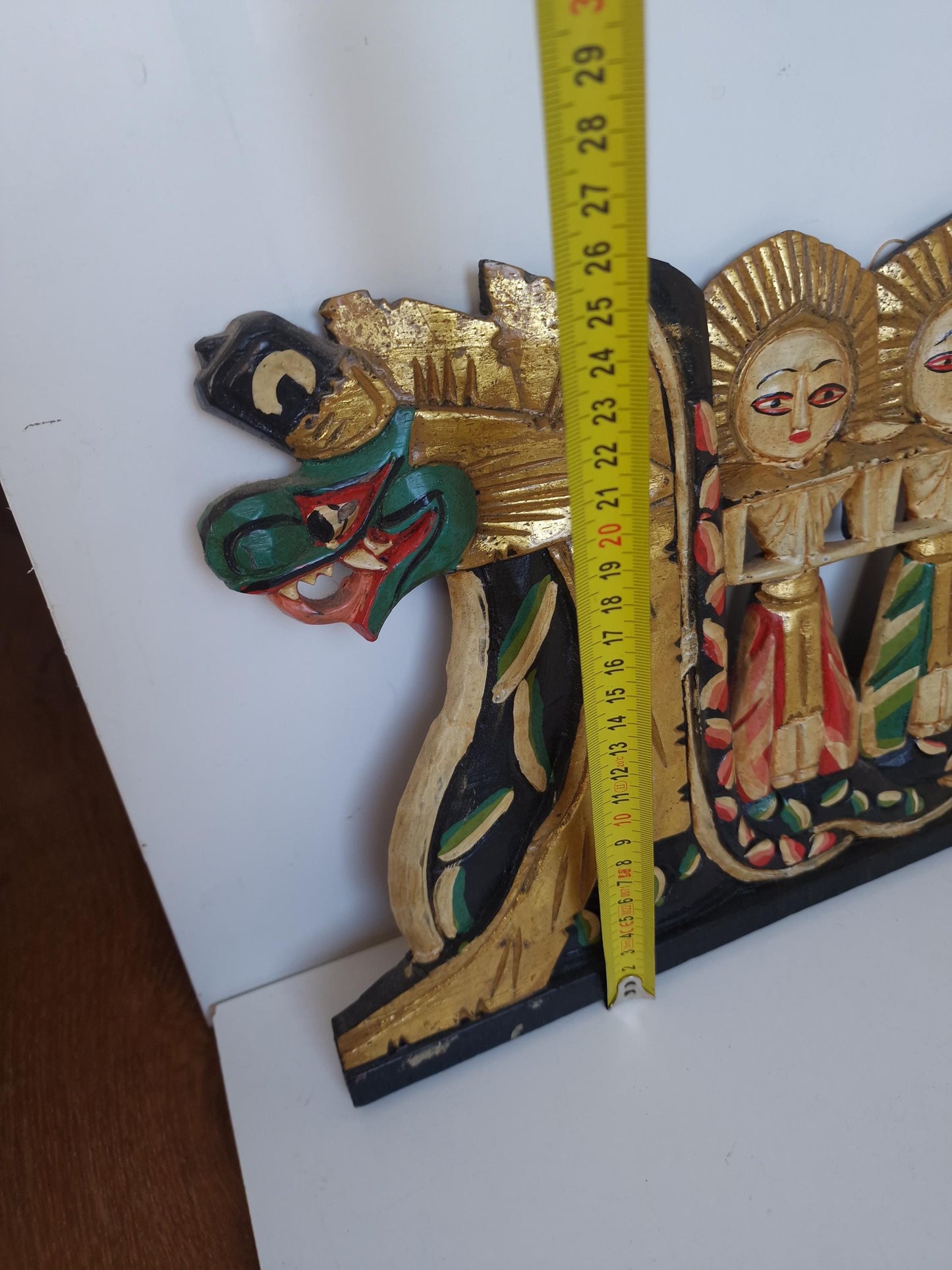 Vintage Indonesian Dragon Boat Panel – Hand-Carved Gilded Wood Wall Art