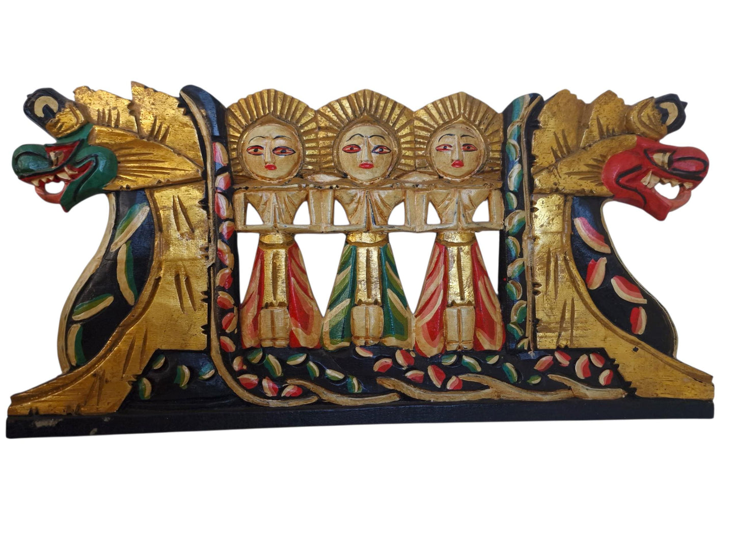 Vintage Indonesian Dragon Boat Panel – Hand-Carved Gilded Wood Wall Art