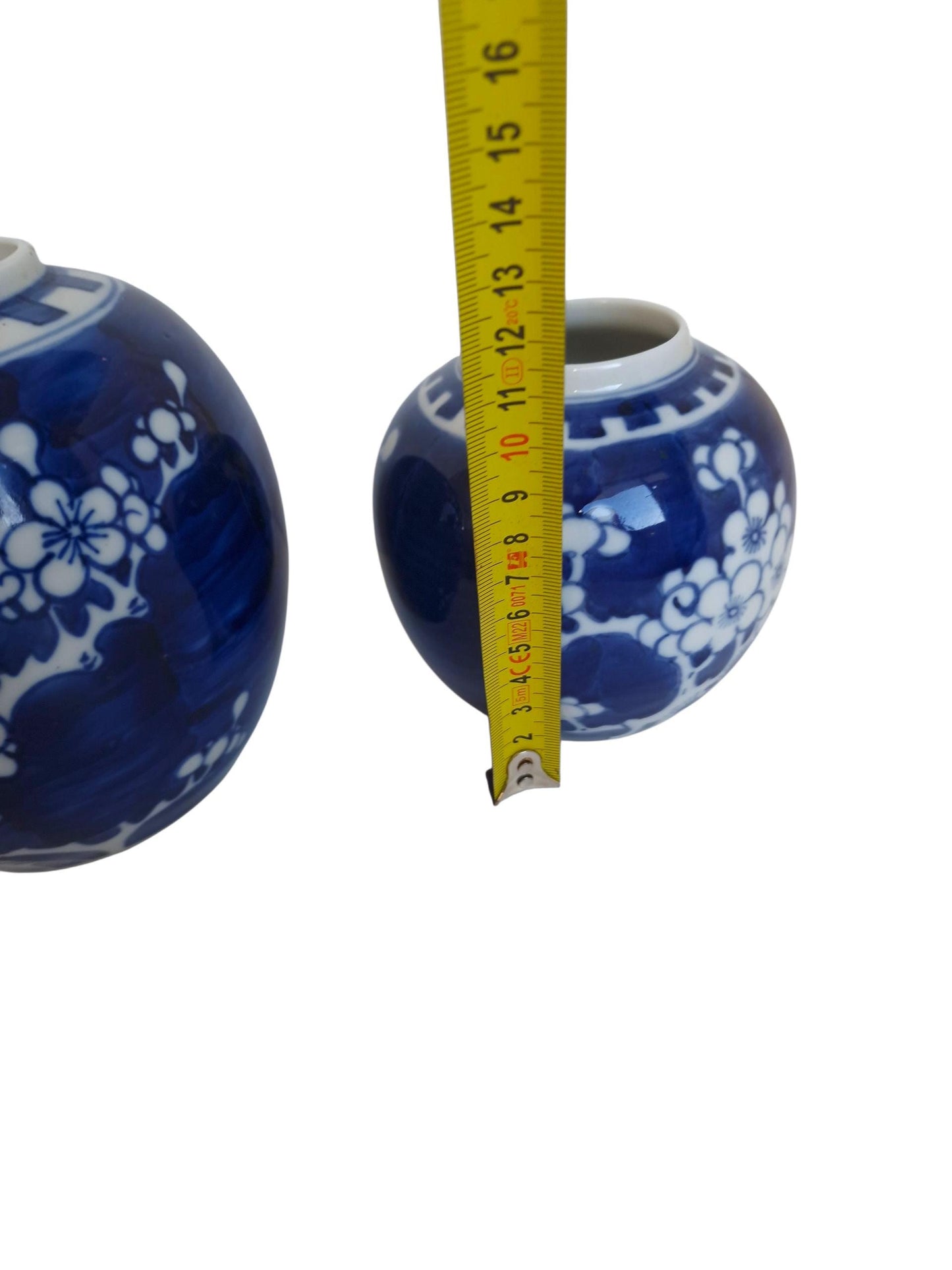 Vintage Chinese Porcelain Ginger Jars – Blue and White Plum Blossom, Set of 2 cherry