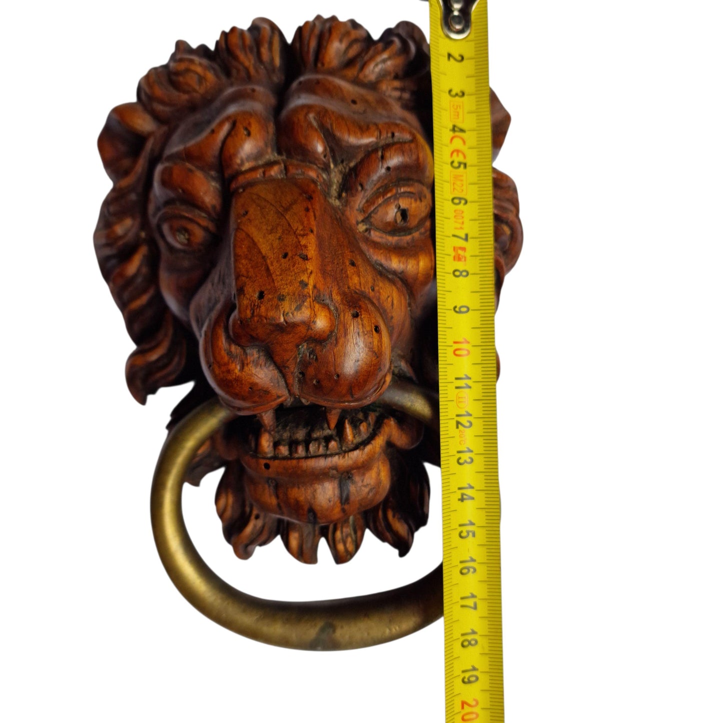 18th Century Hand-Carved Lion Door Knocker with Brass Ring - Architectural Salvage
