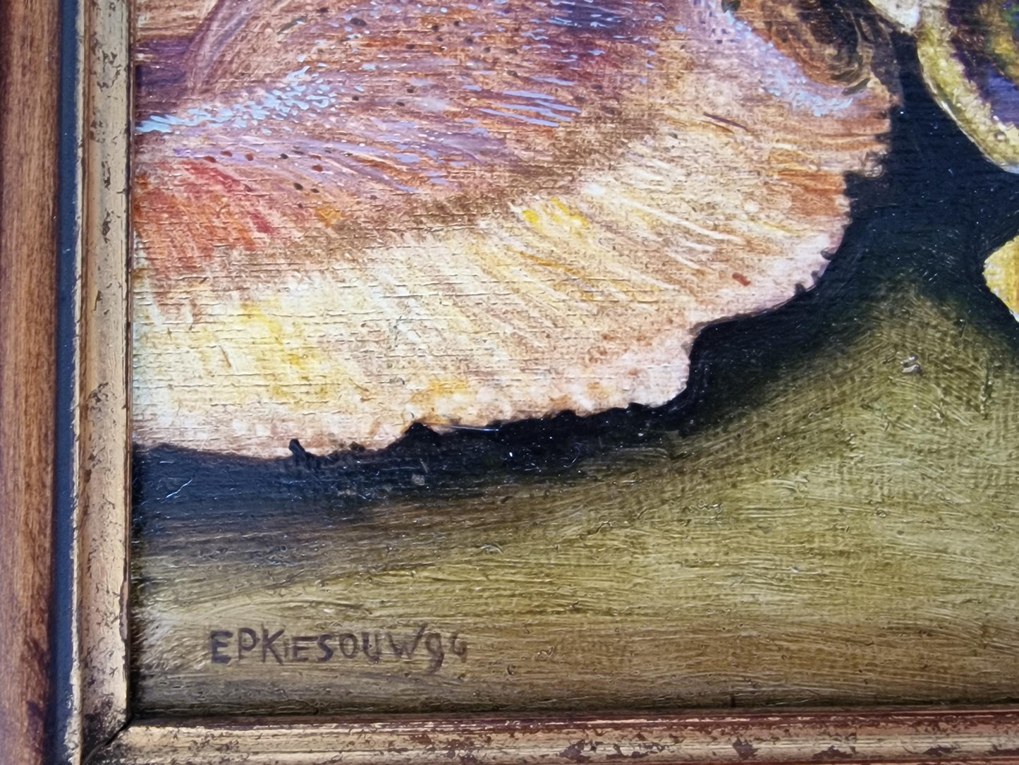 Vintage Mushroom Still Life Oil Painting, Signed Dutch Realism, Framed