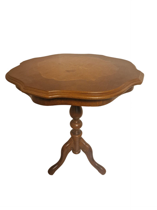 Vintage Italian Marquetry Wine Table – Mid-Century Floral Inlay, Tripod Base