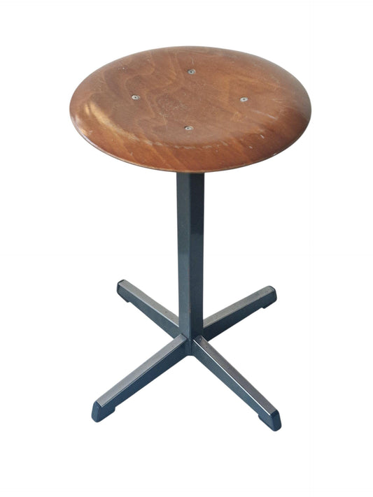 Vintage Randers Denmark Stool, Teak and Metal Industrial Design