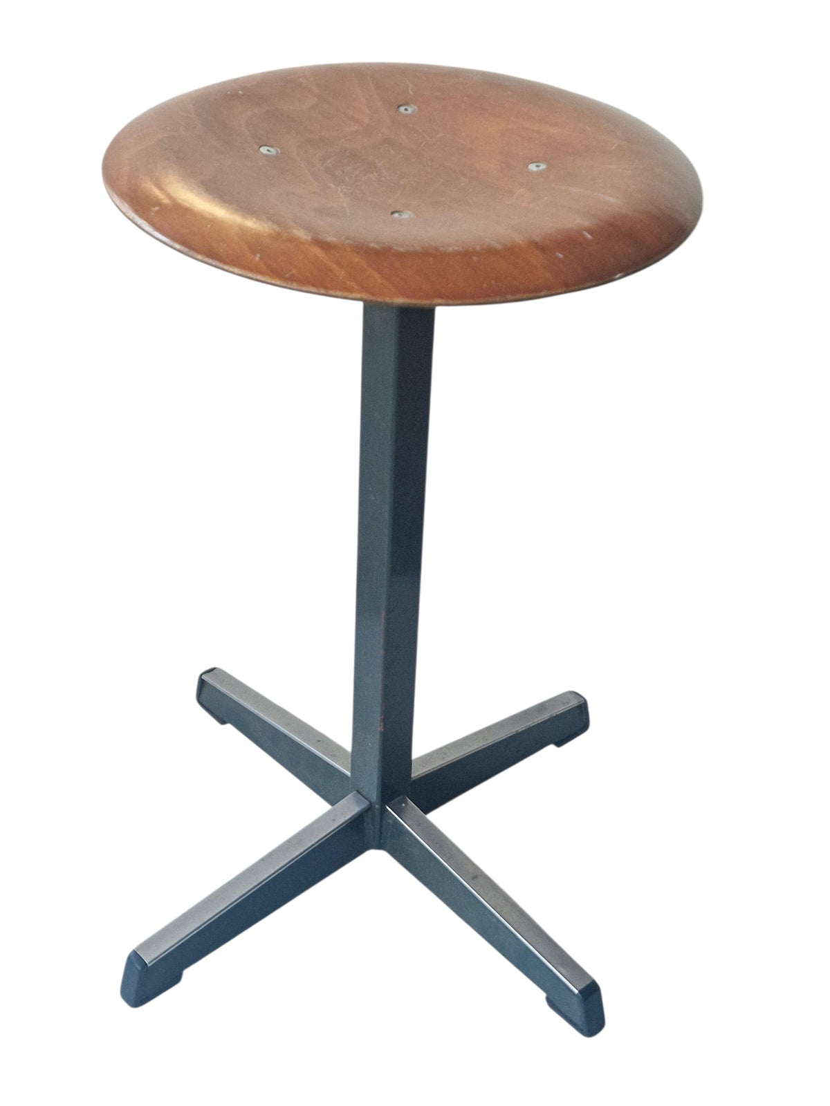 Vintage Randers Denmark Stool, Teak and Metal Industrial Design