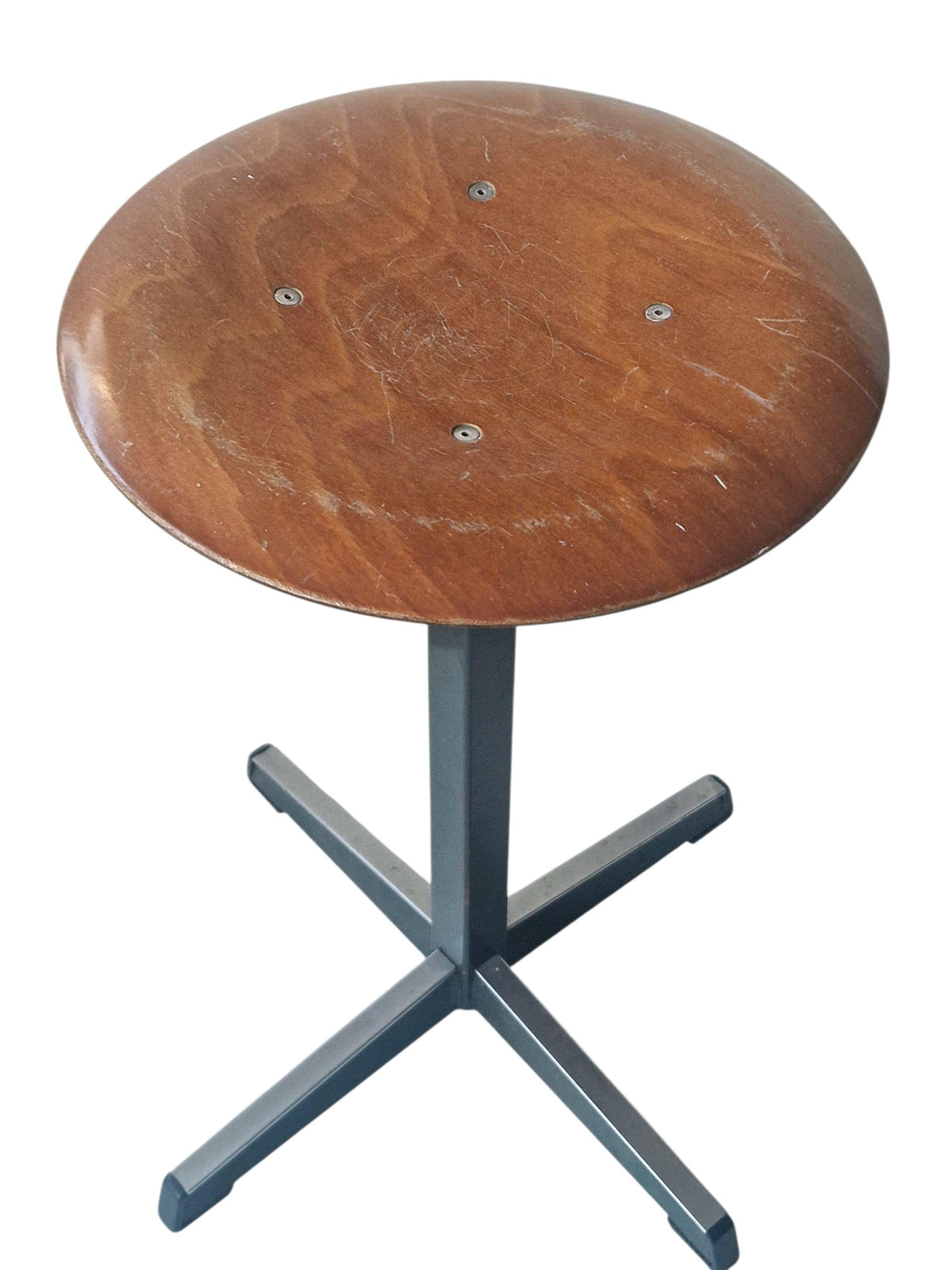 Vintage Randers Denmark Stool, Teak and Metal Industrial Design