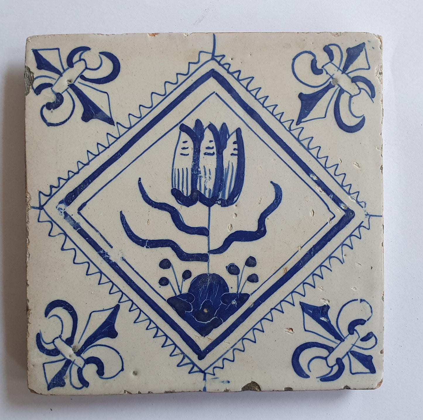 Antique Delft Tulip Tile, 17th Century Dutch Tile