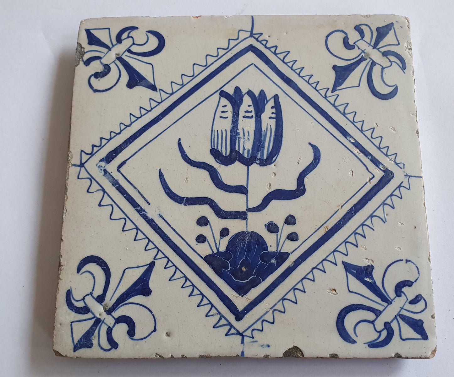 Antique Delft Tulip Tile, 17th Century Dutch Tile