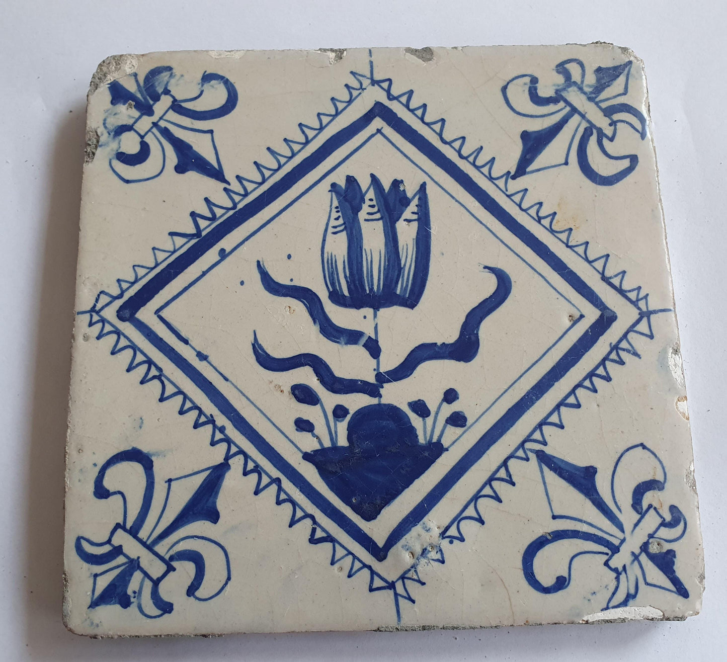 17th Century Dutch Delft Tulip Tile