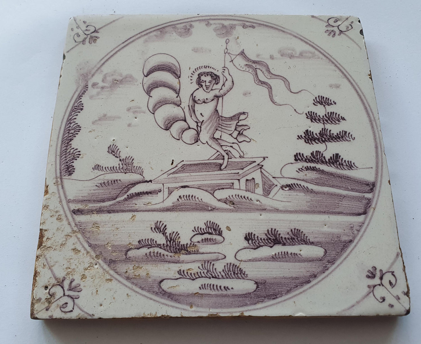 18th century Antique Dutch Tile - manganese bible  biblical tegel