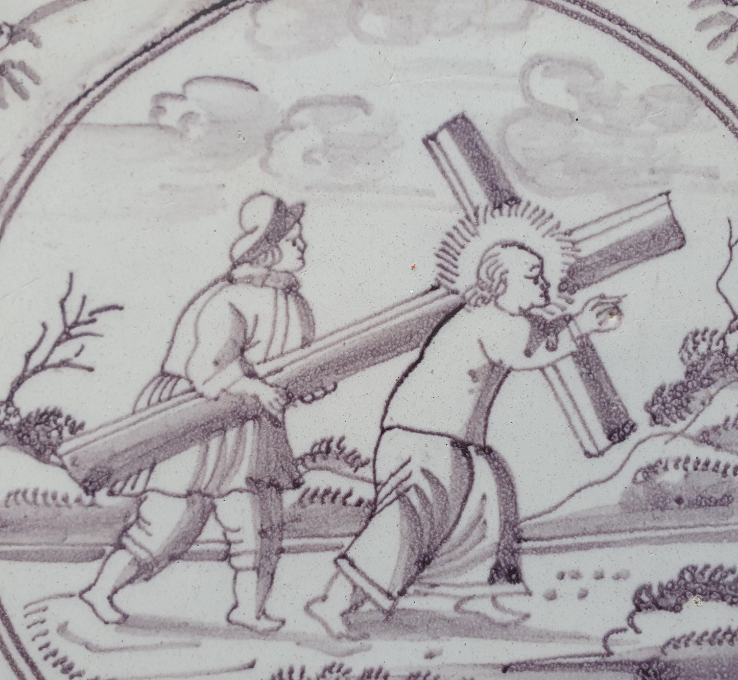 18th century Antique Dutch Tile - manganese bible  biblical tegel