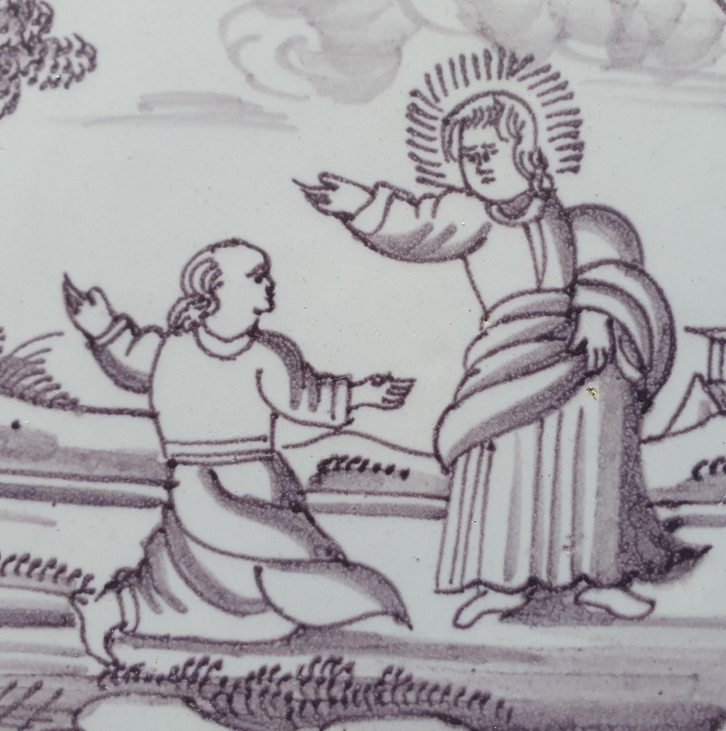 18th century Antique Dutch Tile - manganese bible  biblical tegel