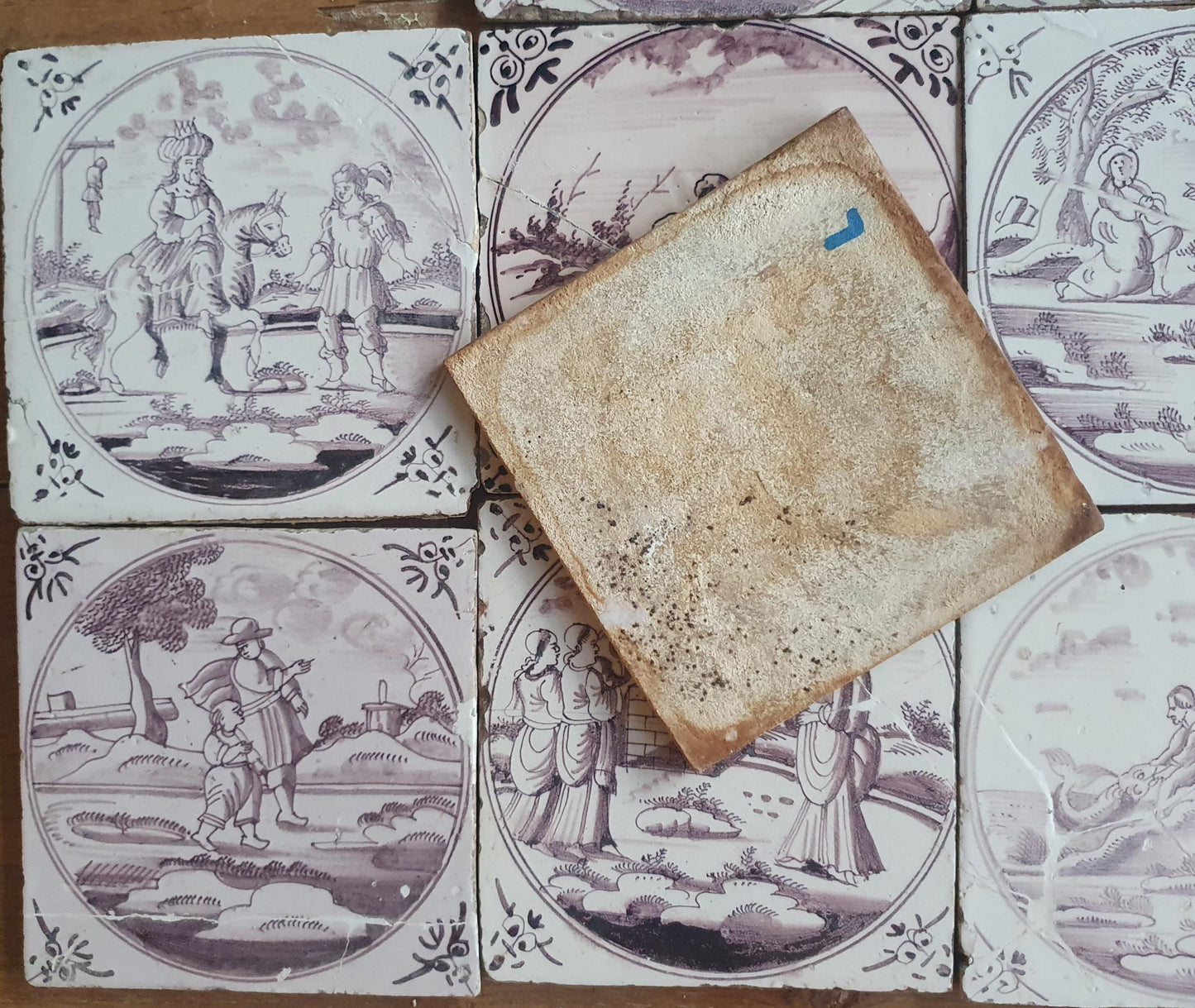 Nine   9 x 18th century Antique Dutch Tiles - manganese bible  biblical tegels bijbel