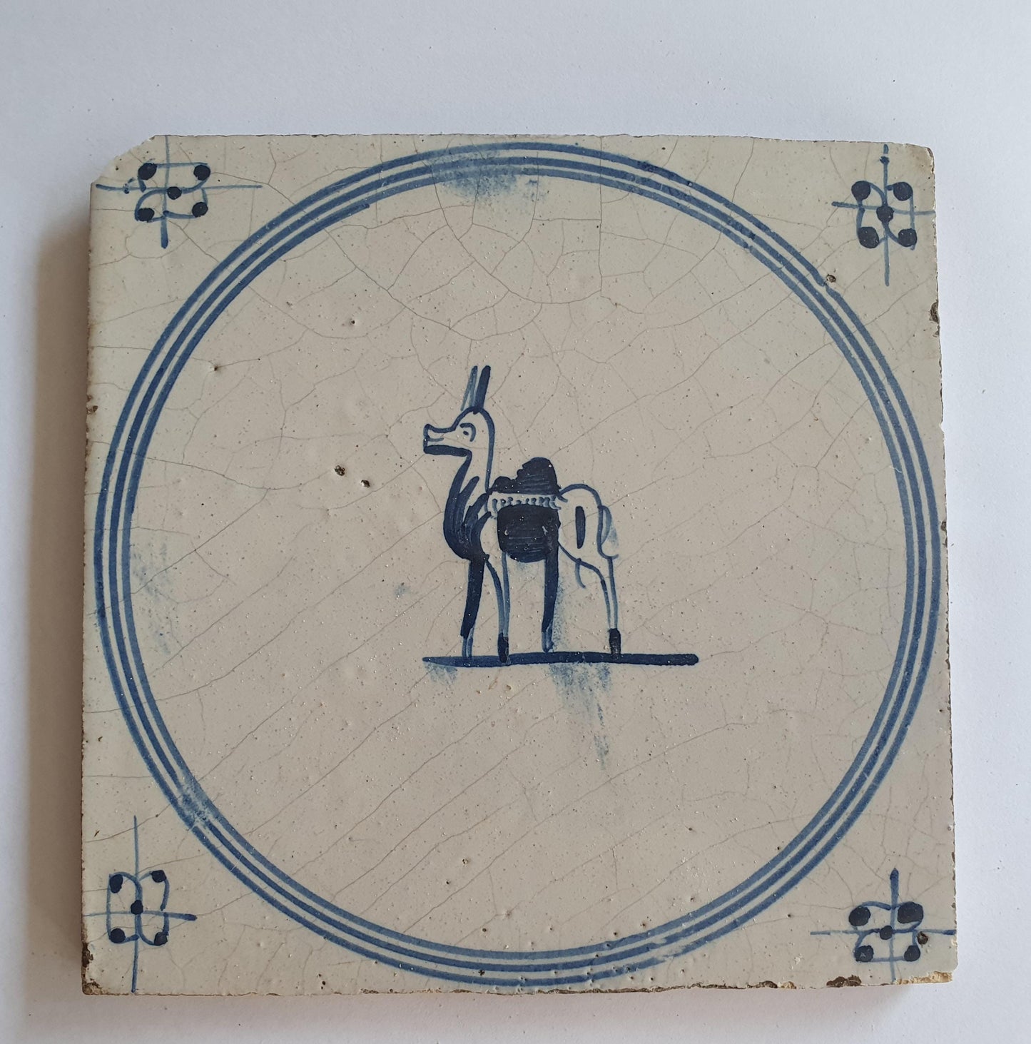 18th Century Dutch Delft Tile: Blue Dromedary Design