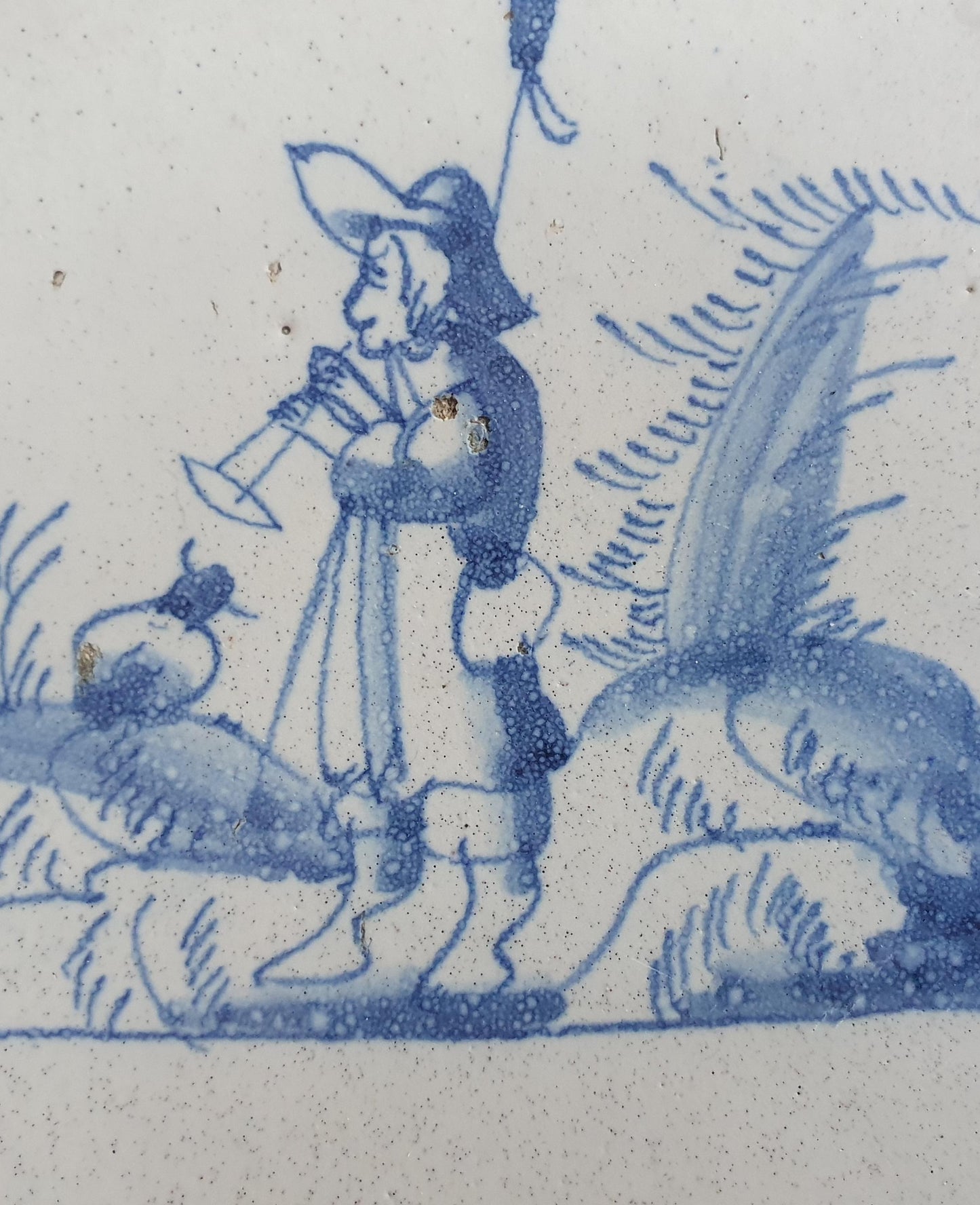 Antique Delft Tile, Flute Player, 18th Century Dutch