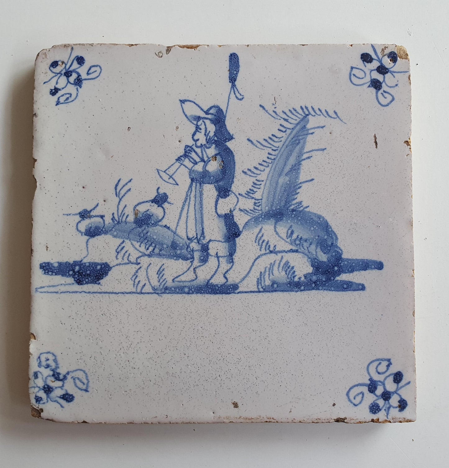 Antique Delft Tile, Flute Player, 18th Century Dutch