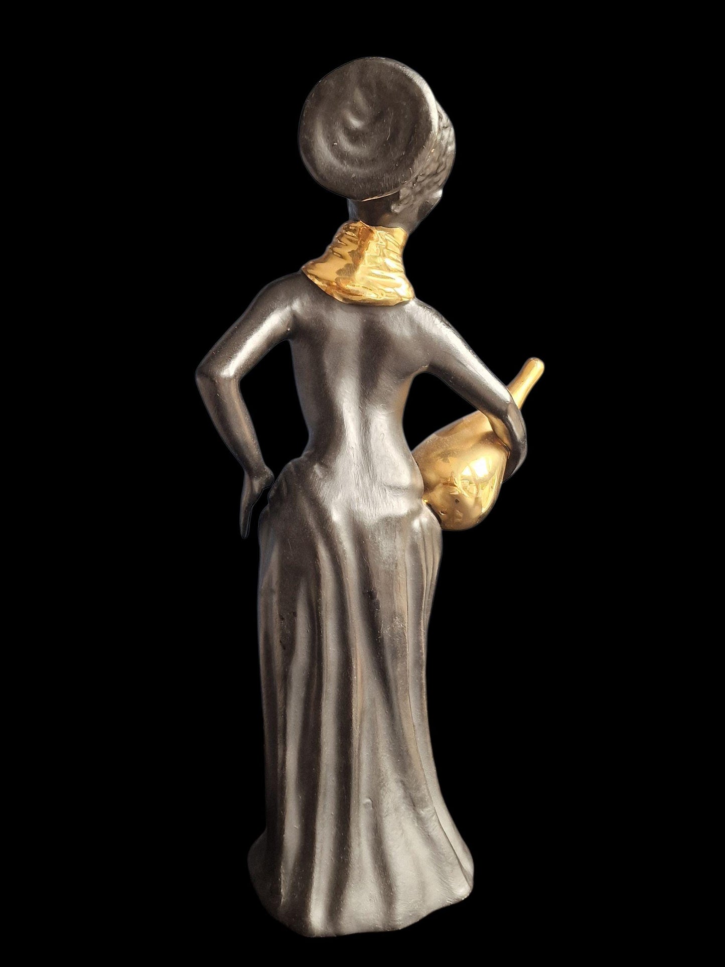 jema Hagenauer Wiener werkstatte black gold woman ca 30 cm ceramic midcentury lady girl