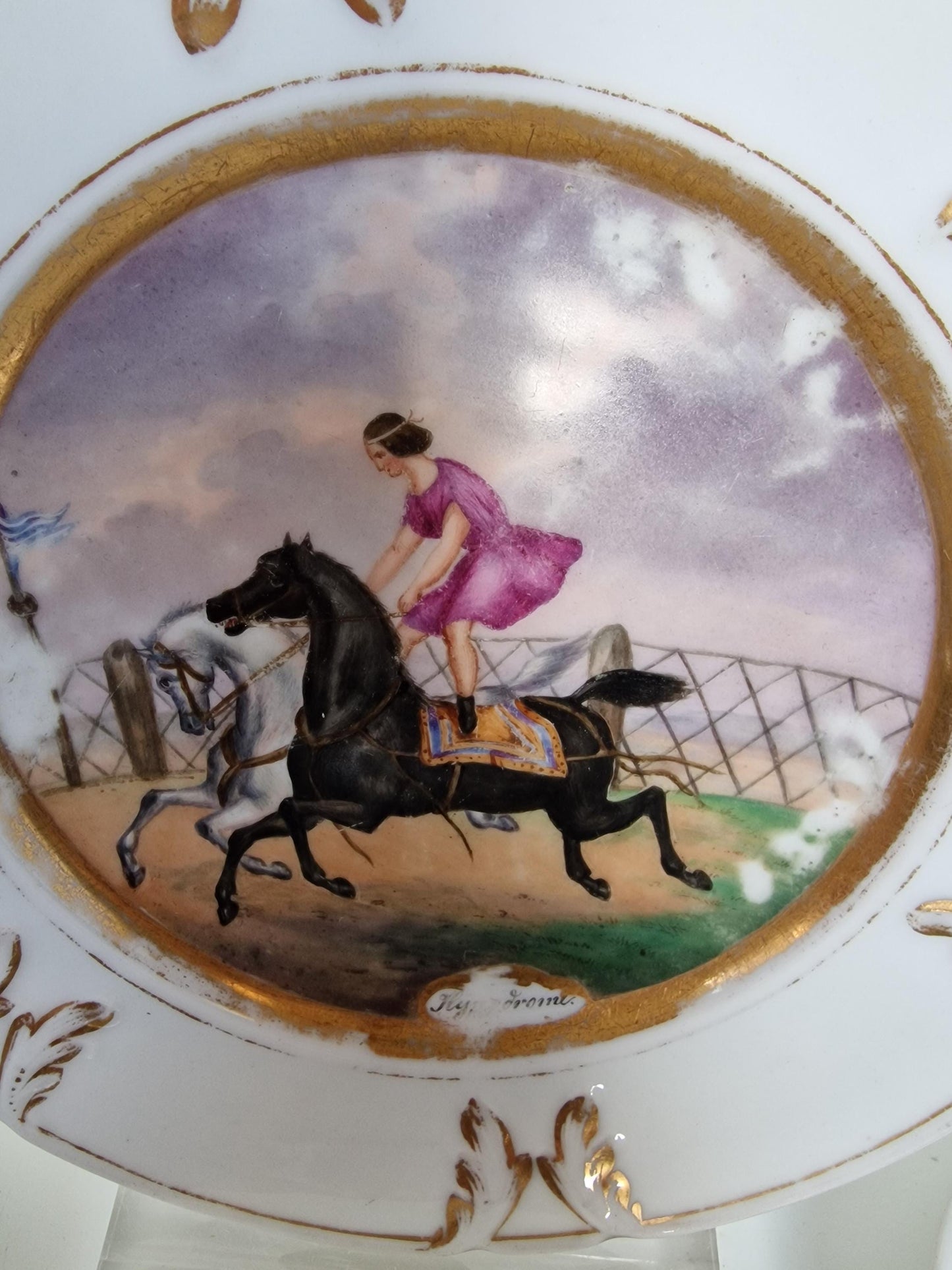 Antique Dresden Porcelain Plates, Rhine Castle Scene, Gilt Decor (Set of 6)