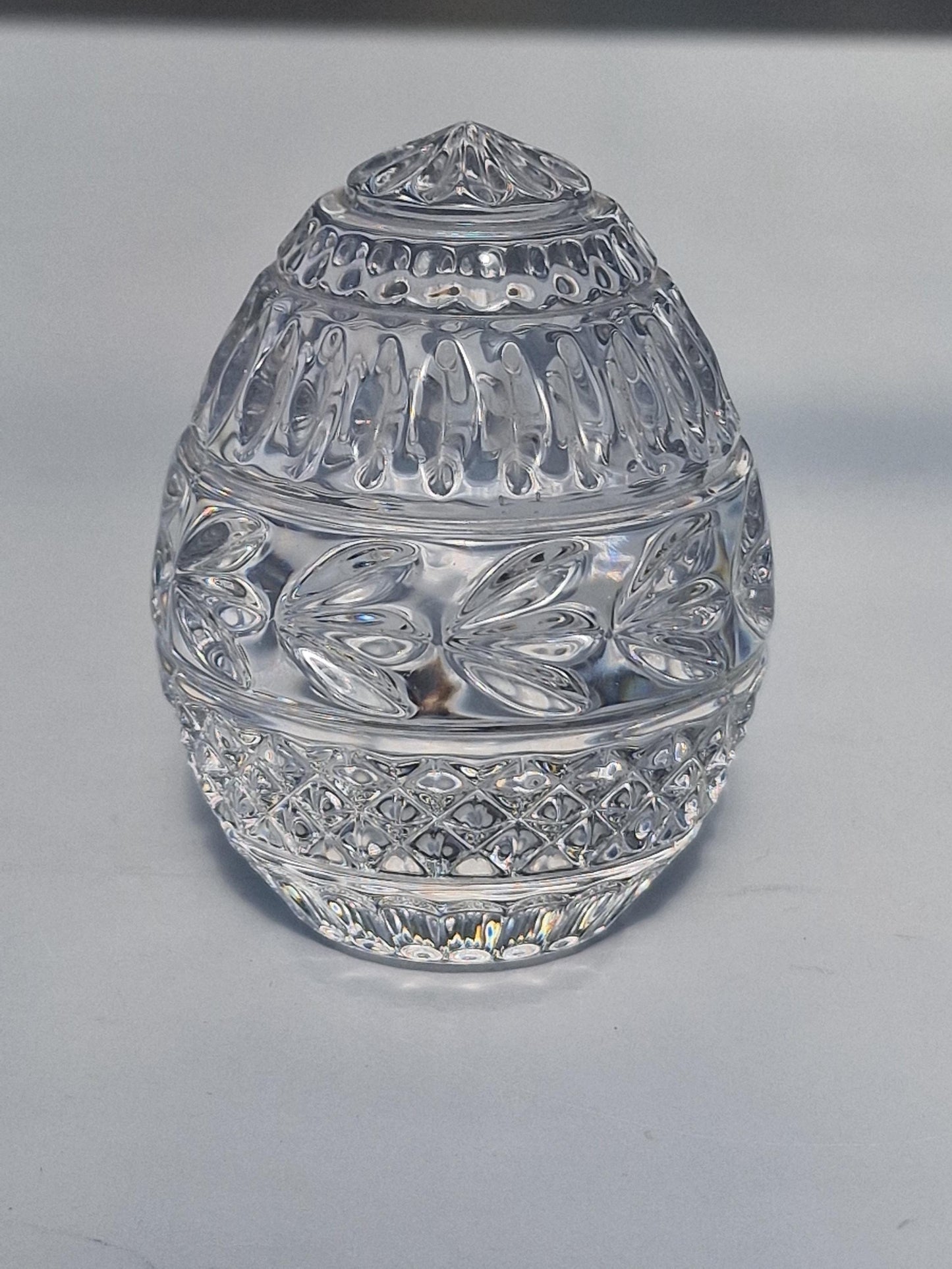 Fabergé lead crystal egg, on gold foot, House of faberge by Franklin mint