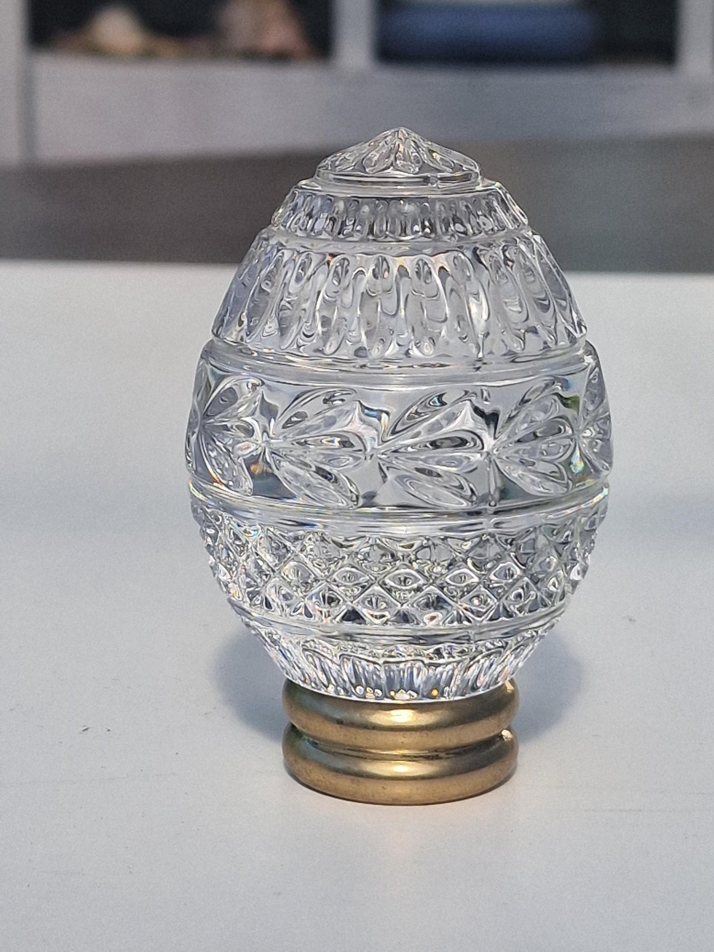 Fabergé lead crystal egg, on gold foot, House of faberge by Franklin mint
