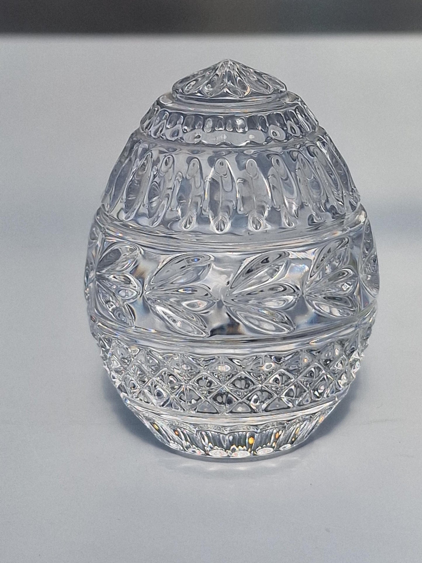 Fabergé lead crystal egg, on gold foot, House of faberge by Franklin mint