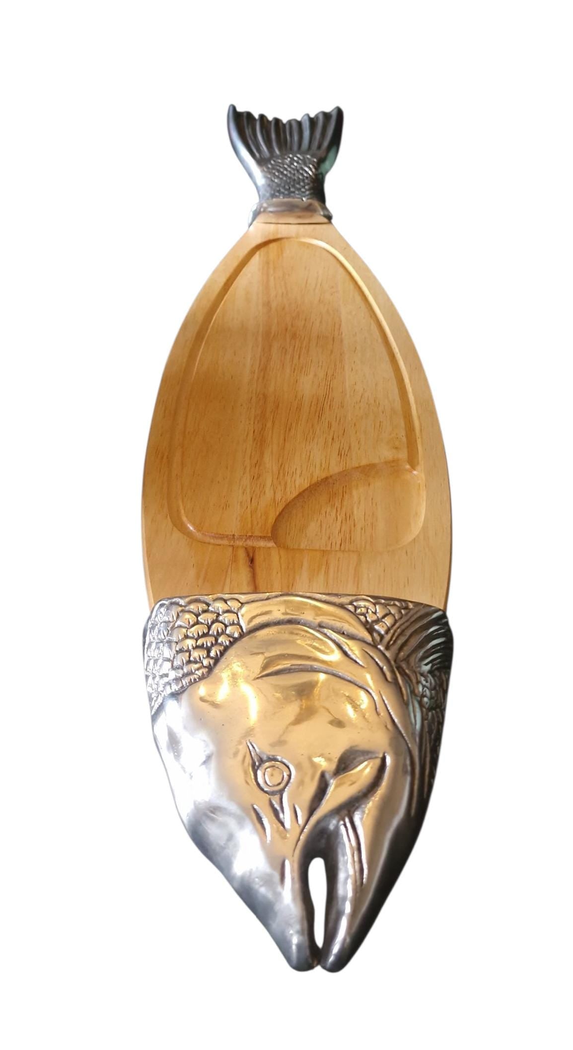 XXL Scottish Wood Fish Serving Board, Metal Accents, Wall Decor
