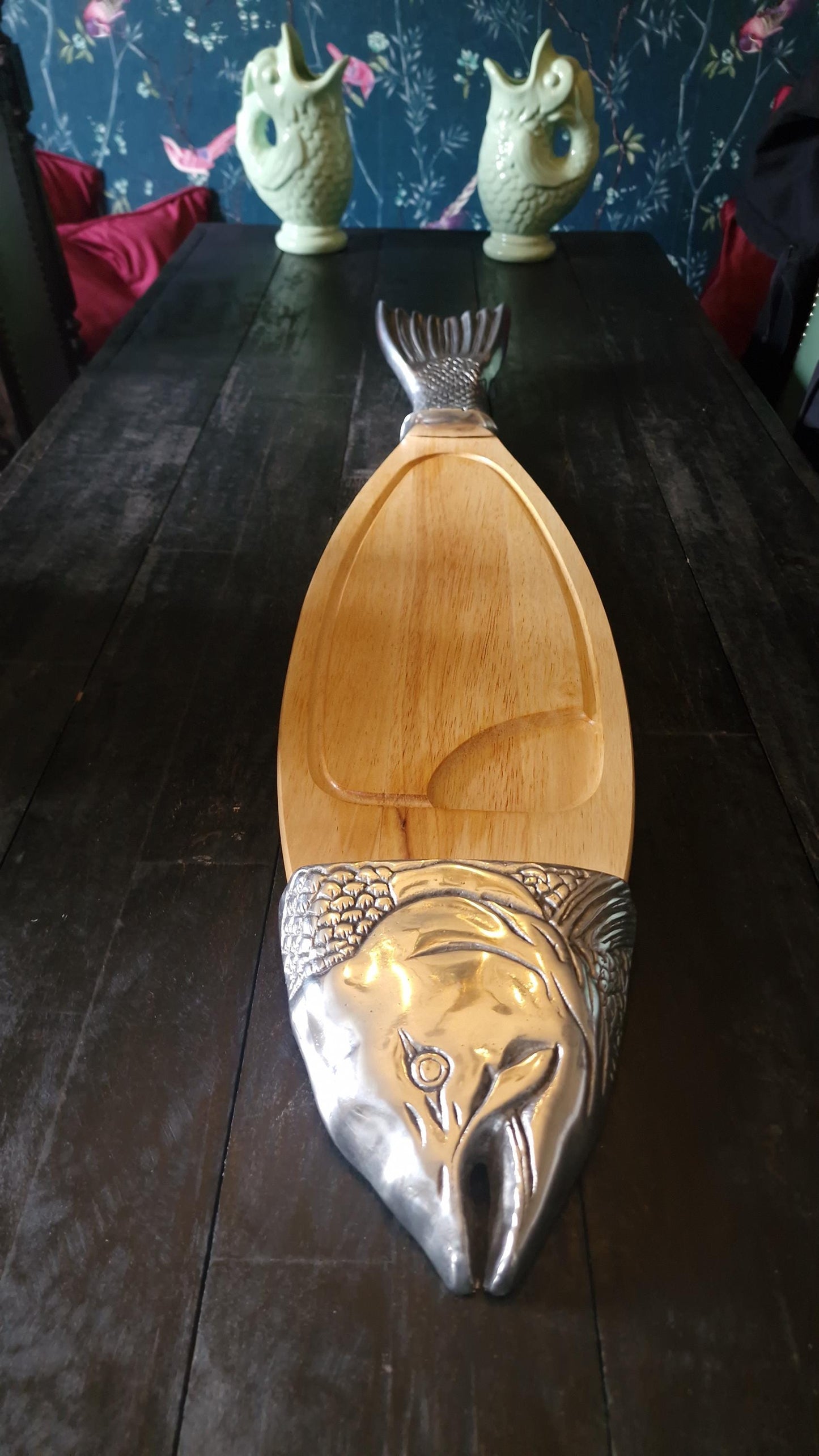 XXL Scottish Wood Fish Serving Board, Metal Accents, Wall Decor