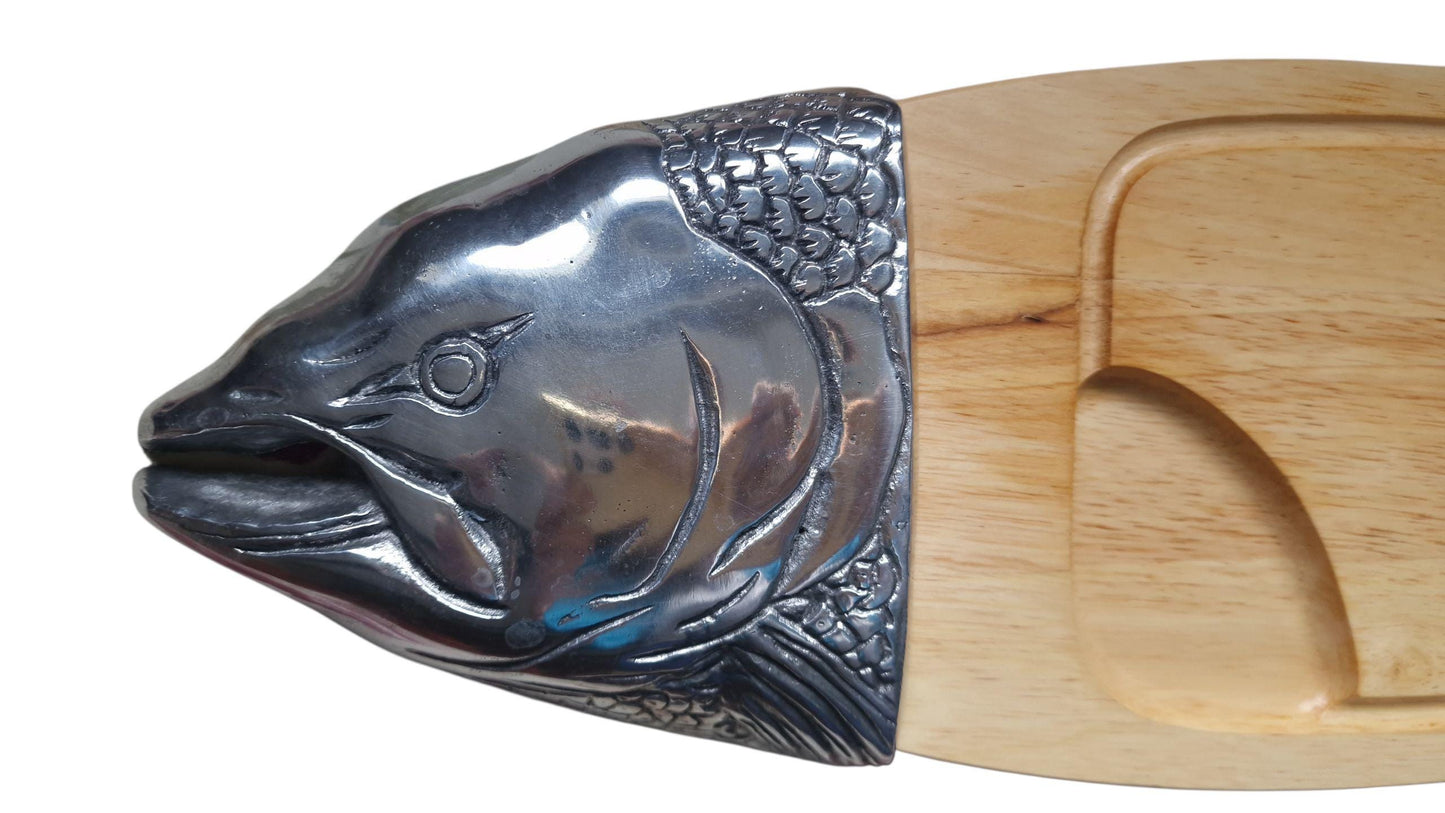 XXL Scottish Wood Fish Serving Board, Metal Accents, Wall Decor