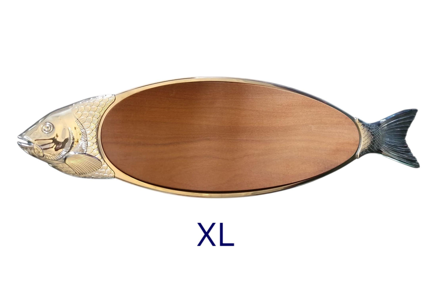 XL Vintage WMF Fish Serving Platter, Walnut Wood, 18/10 Steel