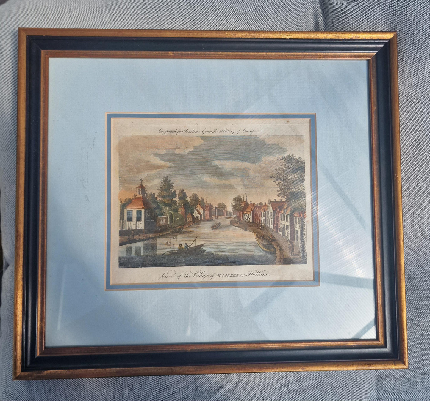 1780 Maarssen Holland Print, Hand-Colored Copper Engraving, Framed