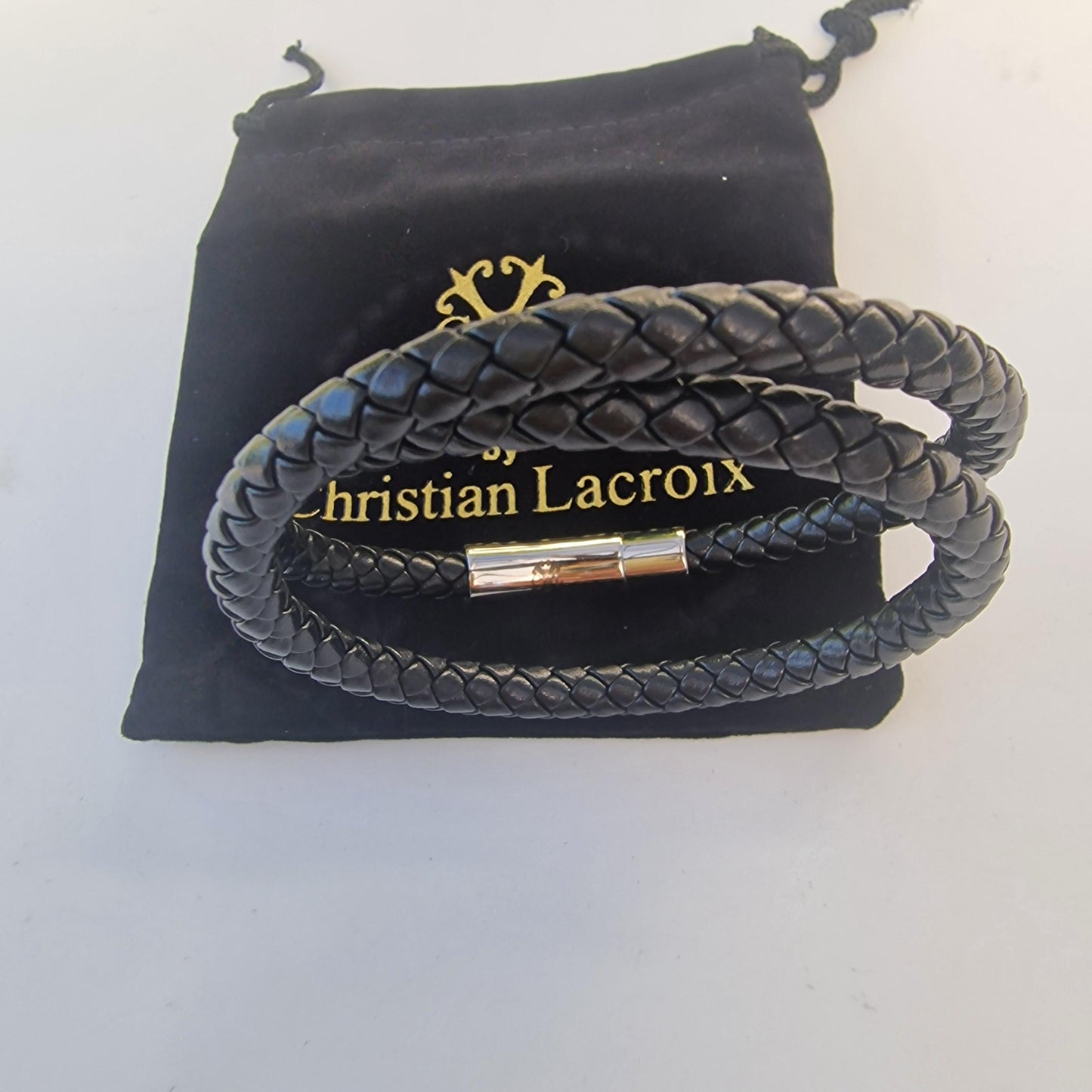 Christian Lacroix Men's Leather & Steel Infinity Bracelet