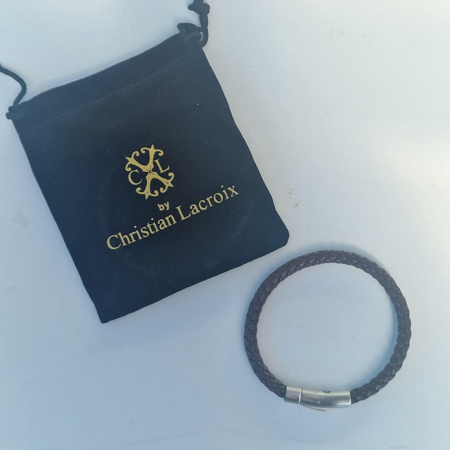 Christian Lacroix Braided Leather Bracelet, Men's Steel Clasp