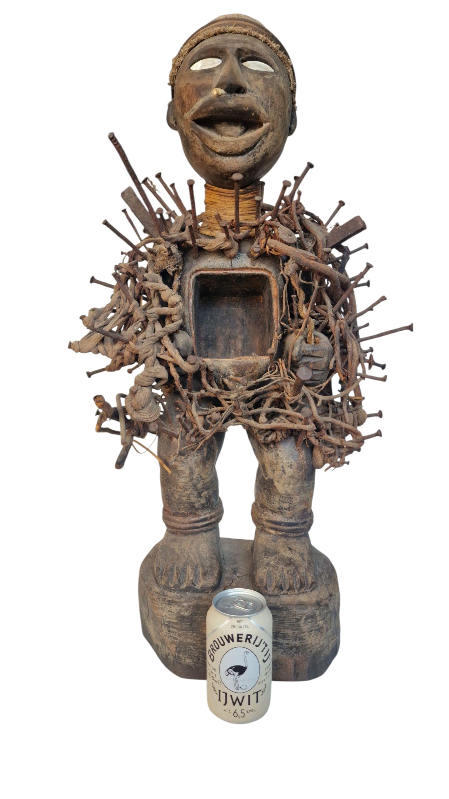 Large African Nkisi Nkondi Power Figure, Congo Tribal Statue, 1940s