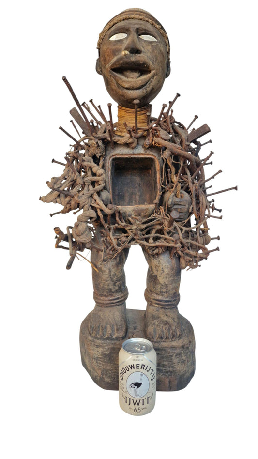 Large African Nkisi Nkondi Power Figure, Congo Tribal Statue, 1940s