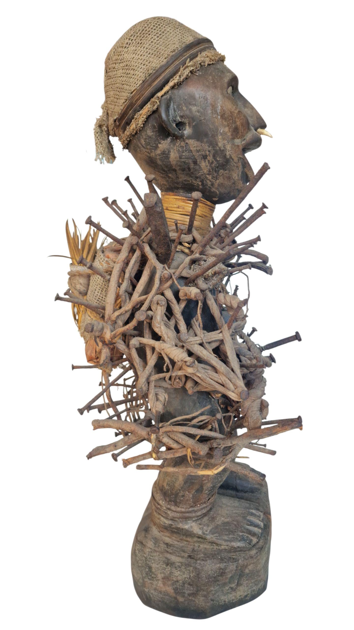 Large African Nkisi Nkondi Power Figure, Congo Tribal Statue, 1940s