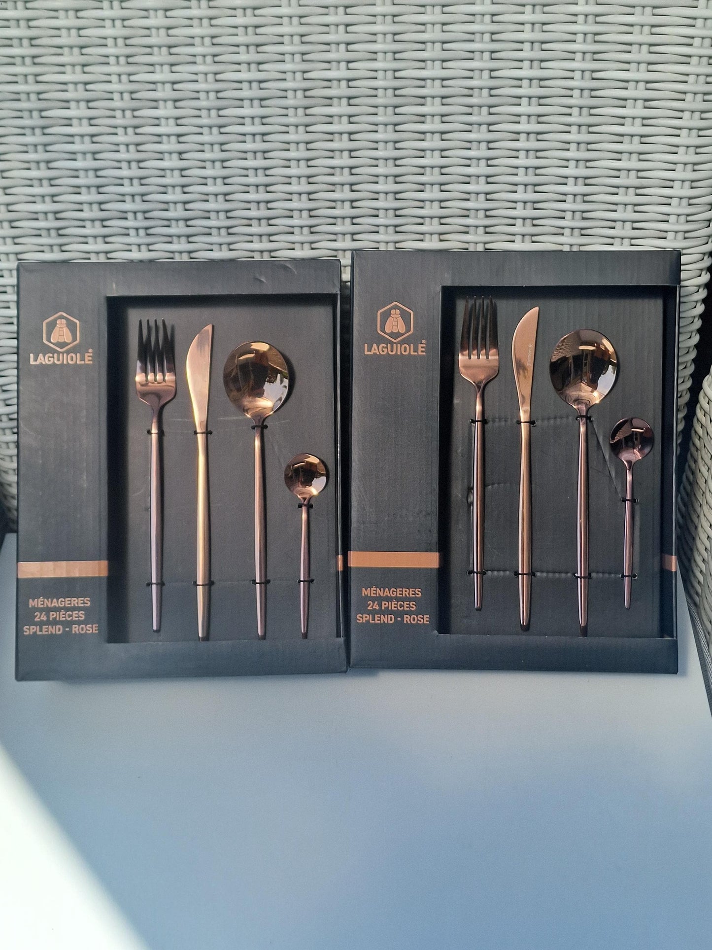 Laguiole Rose Gold Stainless Steel Cutlery Set, Vintage 8-Person
