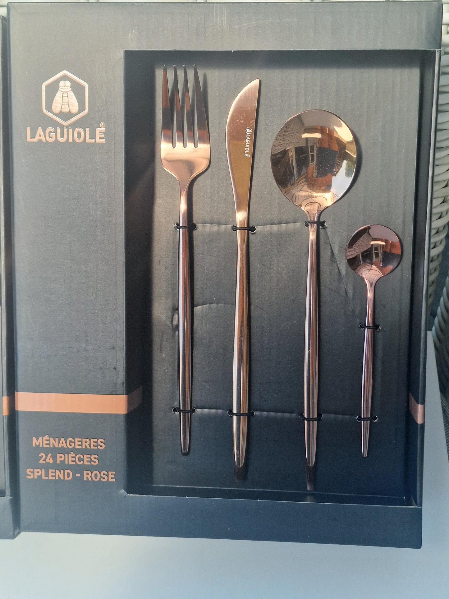 Laguiole Rose Gold Stainless Steel Cutlery Set, Vintage 8-Person