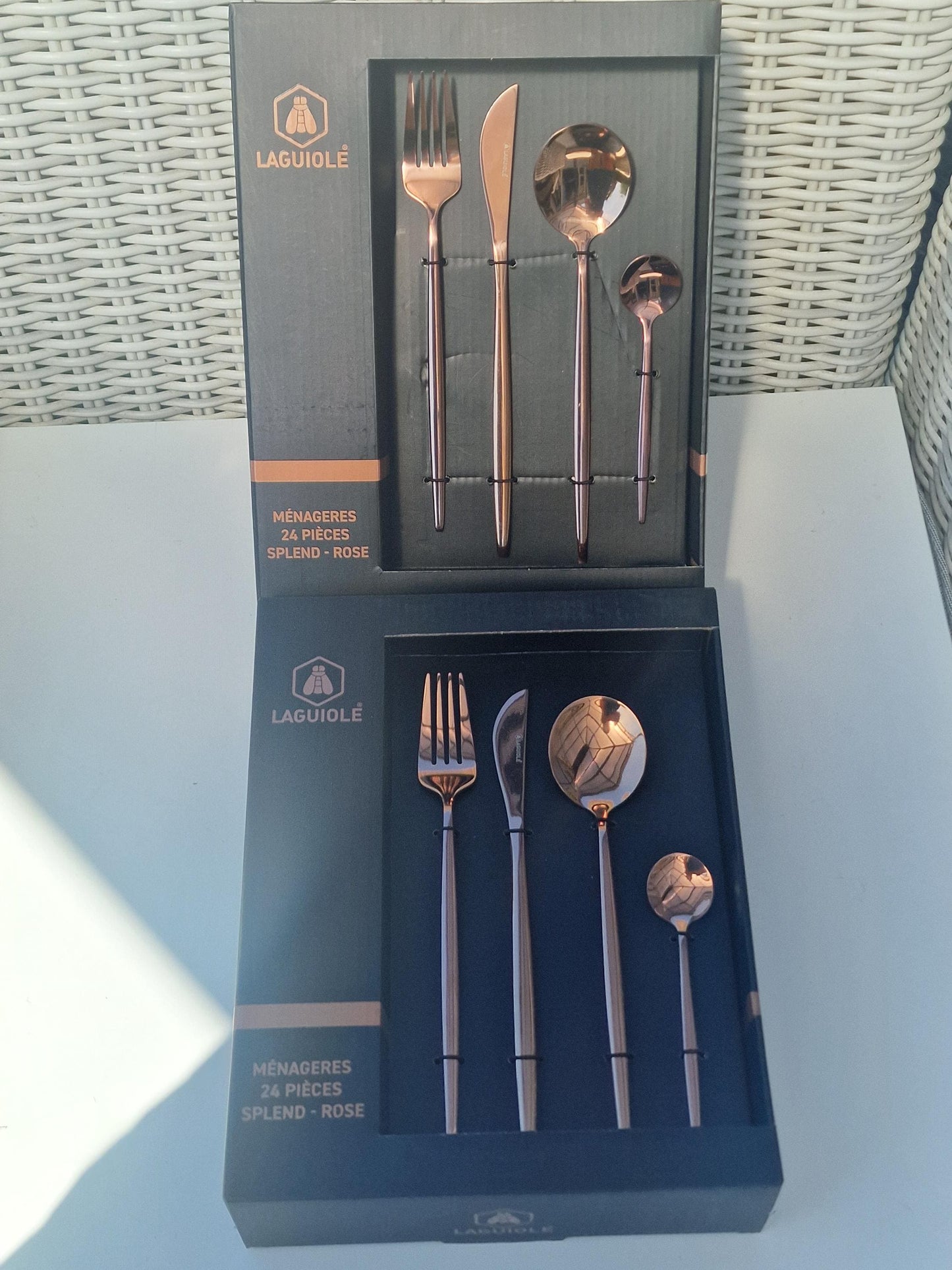 Laguiole Rose Gold Stainless Steel Cutlery Set, Vintage 8-Person