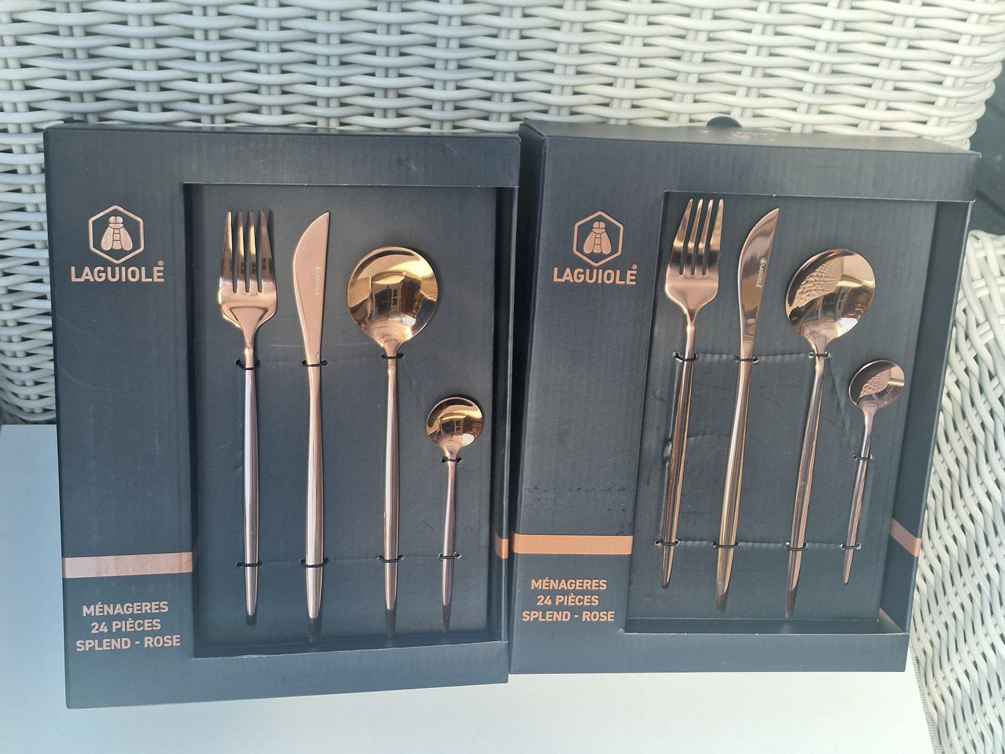 Laguiole Rose Gold Stainless Steel Cutlery Set, Vintage 8-Person