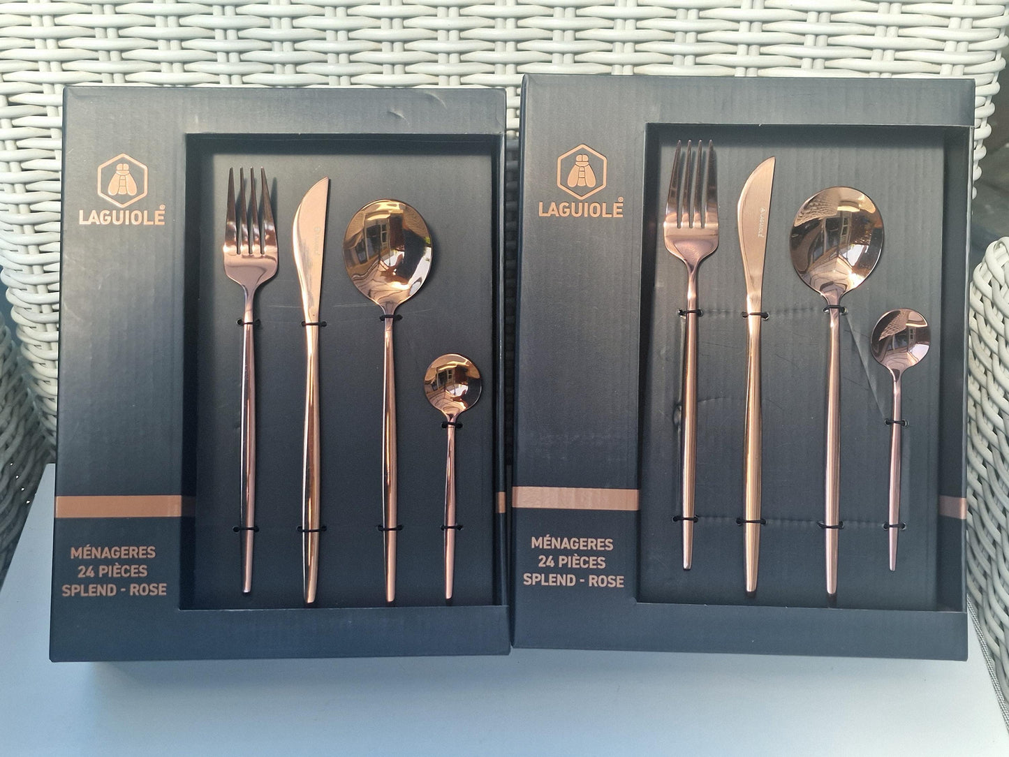 Laguiole Rose Gold Stainless Steel Cutlery Set, Vintage 8-Person