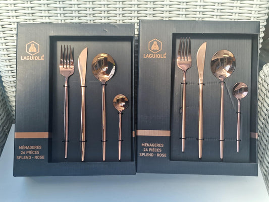 Laguiole Rose Gold Stainless Steel Cutlery Set, Vintage 8-Person
